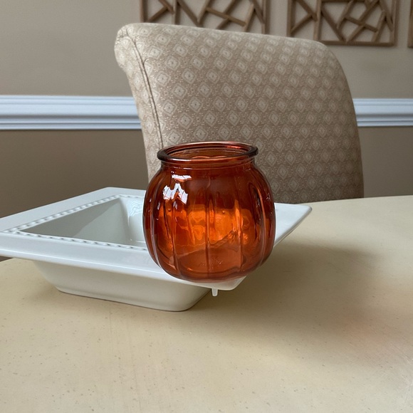 Autumn Orange Ribbed Glass Vase Platter Decoration - Picture 6 of 7